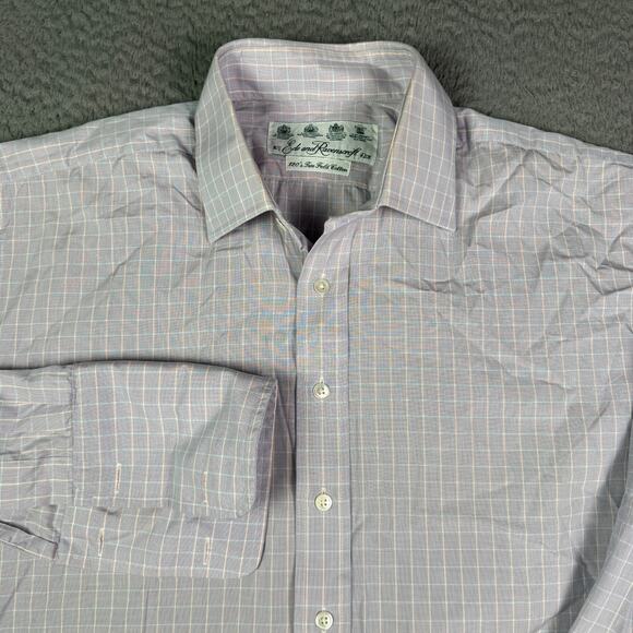 Ede and Ravenscroft Dress Shirt Mens 16.5 - 42 Purple Plaid Button French Cuff - Picture 1 of 8